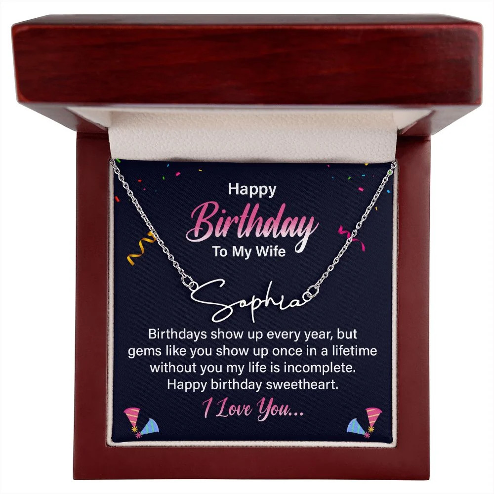 Happy Birthday to My Wife  Personalized Silver Tone Name Necklace Custom Na